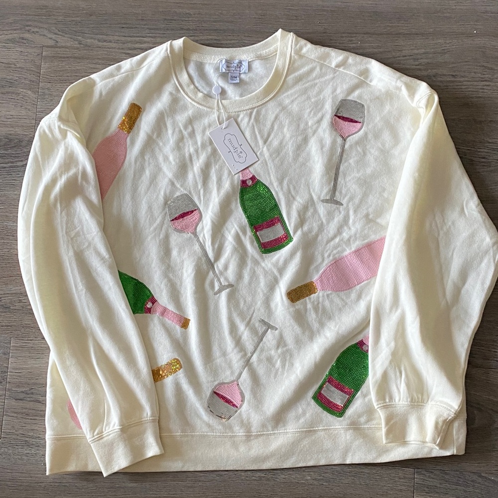 Mud Pie Champagne and Wine Sequin Sweatshirt